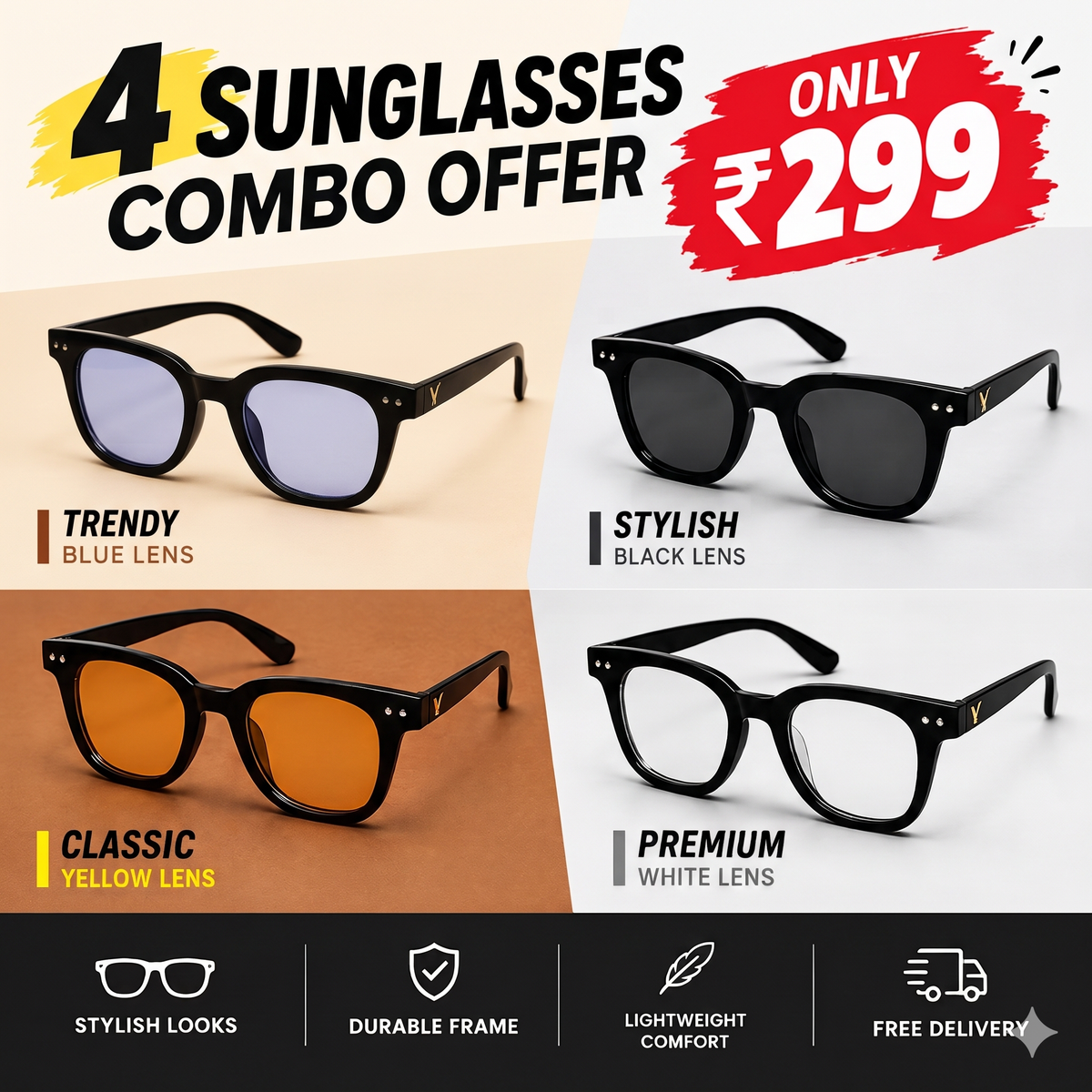 4 Sunglasses Combo Offer